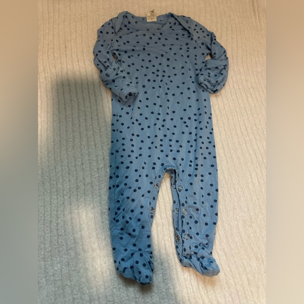 kate quinn Light Blue One-Piece Footie with Navy Polka Dots